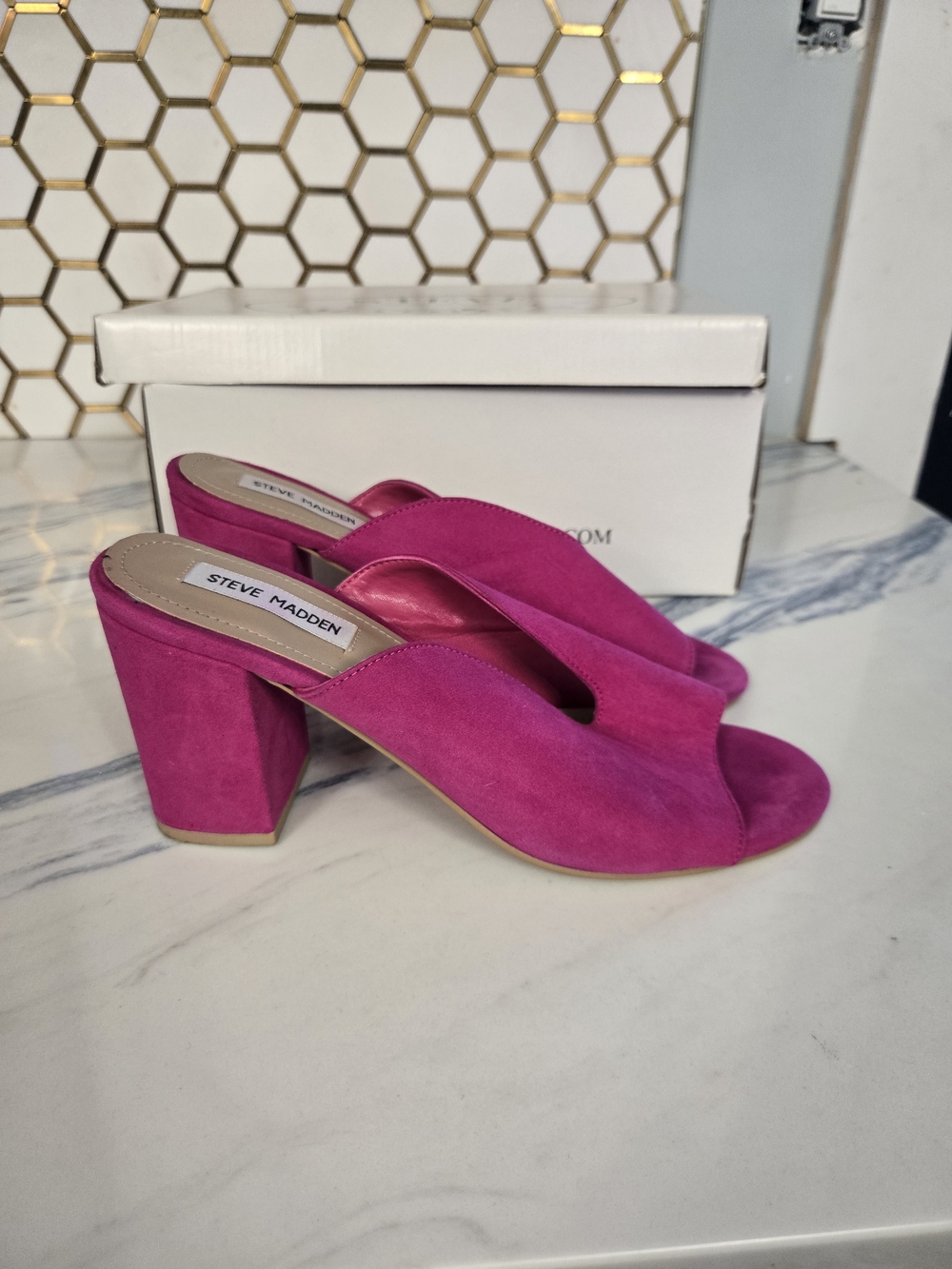 Steve Madden Pink Suede Block Heel Mules